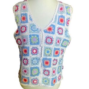 Vintage granny square button up crotchet vest